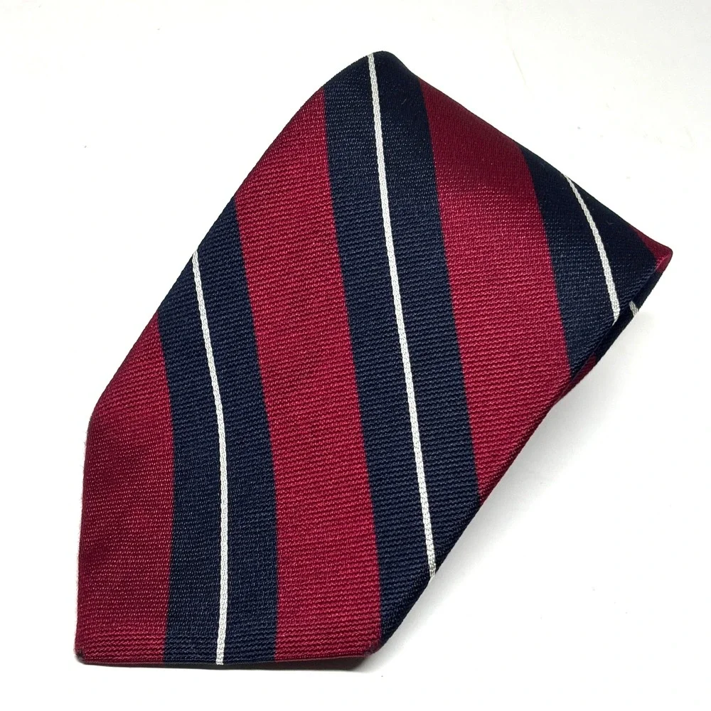Brookville Collection Repp Tie Red‎ Blue Silk Striped USA Made Preppy Ivy League